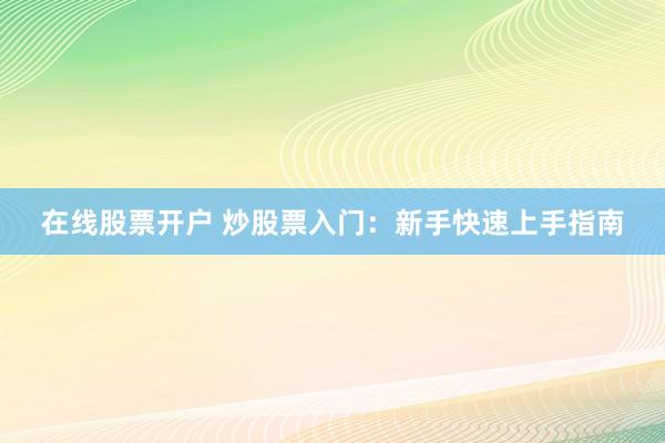 在线股票开户 炒股票入门：新手快速上手指南