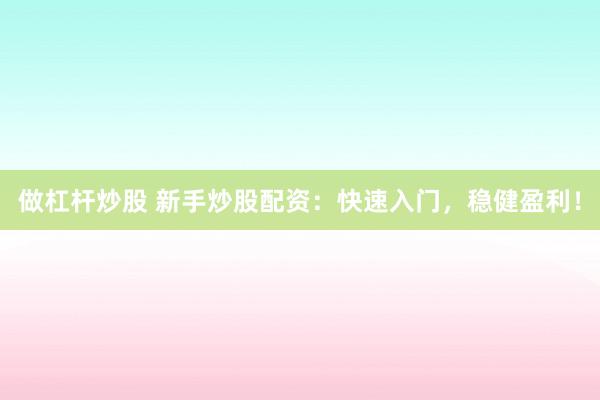 做杠杆炒股 新手炒股配资：快速入门，稳健盈利！