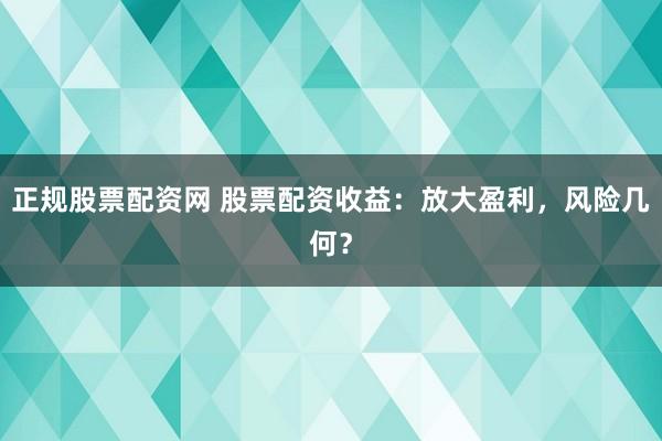 正规股票配资网 股票配资收益：放大盈利，风险几何？
