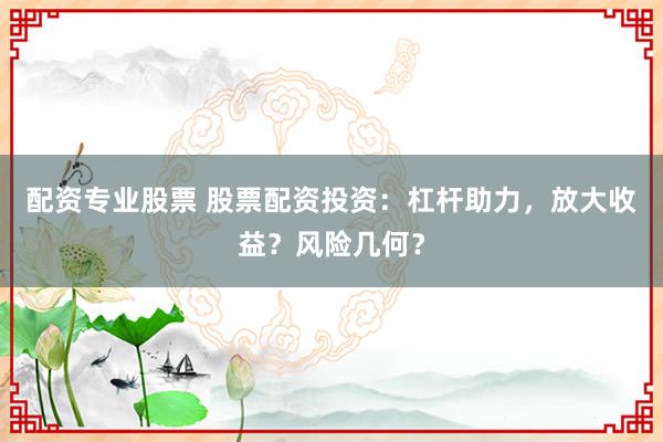 配资专业股票 股票配资投资：杠杆助力，放大收益？风险几何？