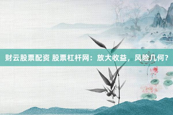 财云股票配资 股票杠杆网：放大收益，风险几何？