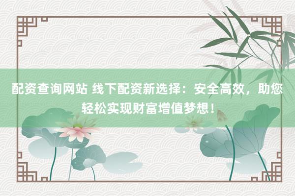 配资查询网站 线下配资新选择：安全高效，助您轻松实现财富增值梦想！