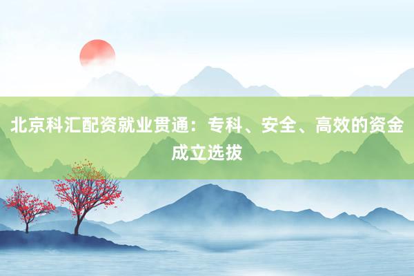 北京科汇配资就业贯通：专科、安全、高效的资金成立选拔